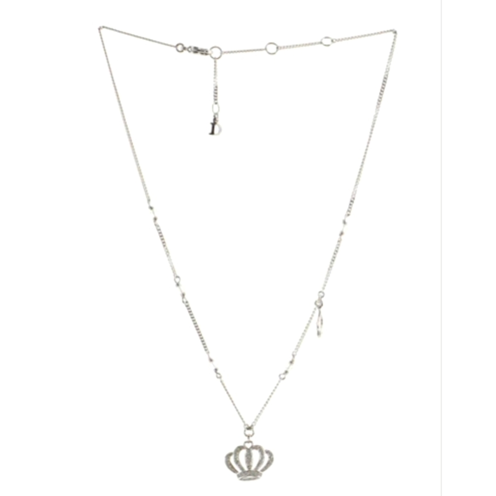 Christian Dior Vintage Crown Pendant Necklace Crystal Embellished Metal